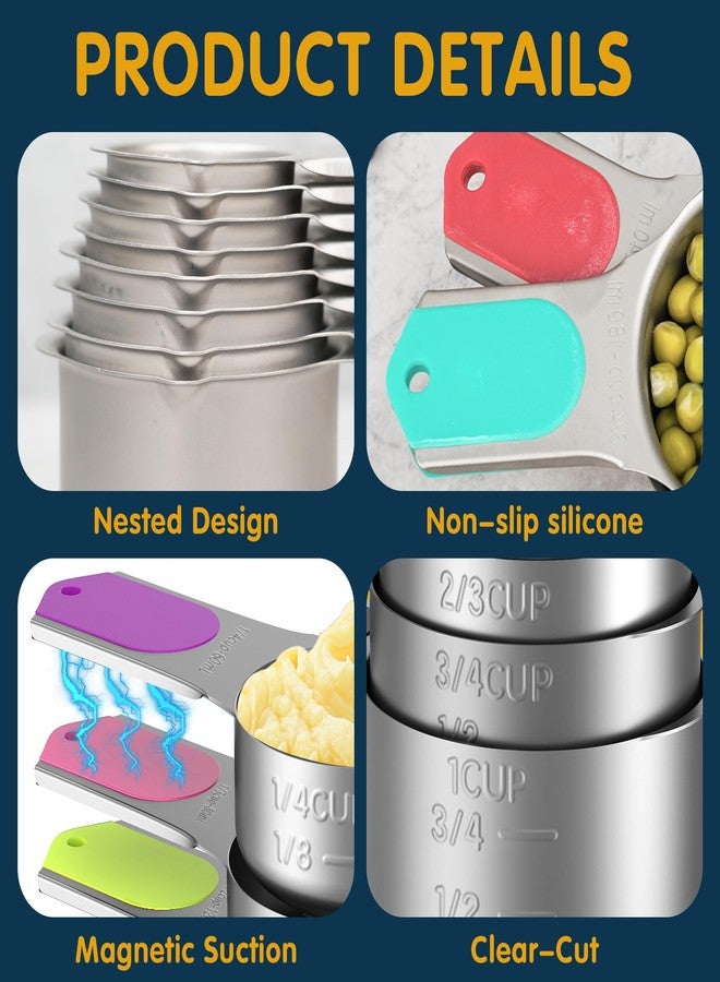 Minteem Magnetic Measuring Cups Set of 5, Stainless Steel Nesting Measuring Cups with Easy to Read Markings, Kitchen Gadgets for Cooking & Baking - Image 2